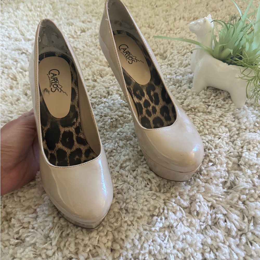 Carlos by Carlos Santana shiny tan beige closed toe elegant high heel sh… - Picture 3 of 7